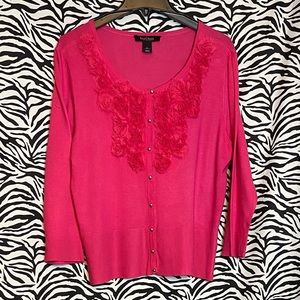 Women’s WHITE HOUSE BLACK MARKET Pink 3/4 Sleeve Cardigan, Size Large